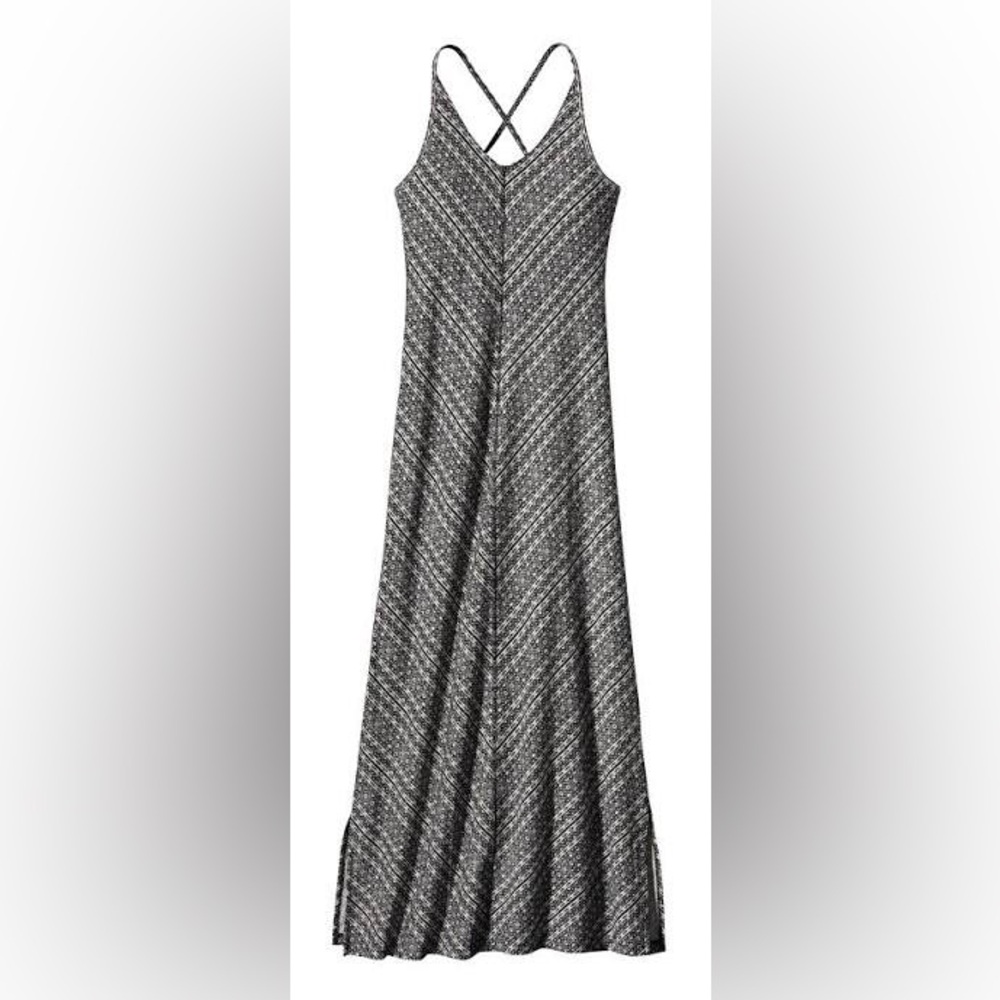 Patagonia Kamala Cross Back Black and White Patterned Maxi Dress